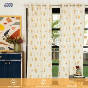 100% Cotton Curtains for Living Room, Bedroom curtains - Pack of 2 curtains, Cotton Coneflower - Yellow