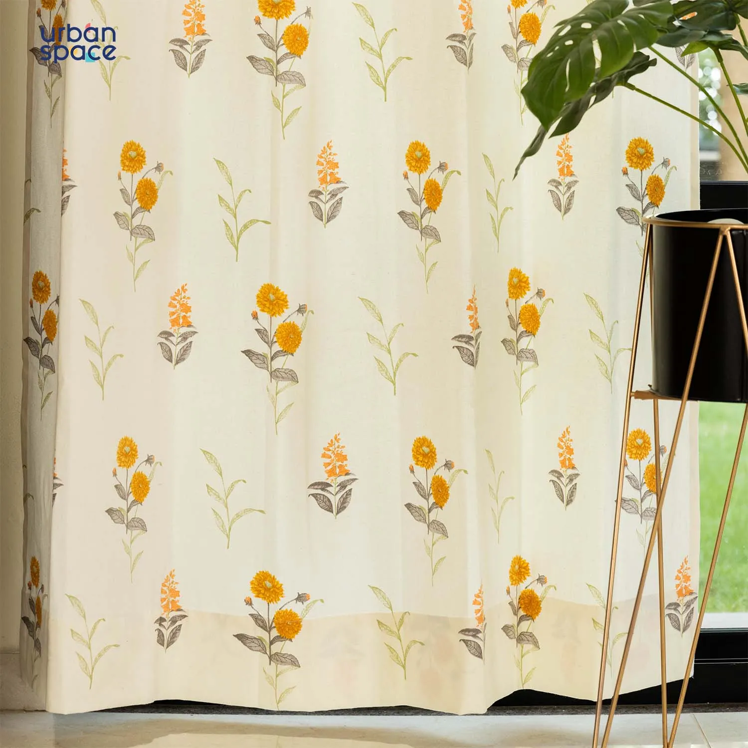 100% Cotton Curtains for Living Room, Bedroom curtains - Pack of 2 curtains, Cotton Coneflower - Yellow