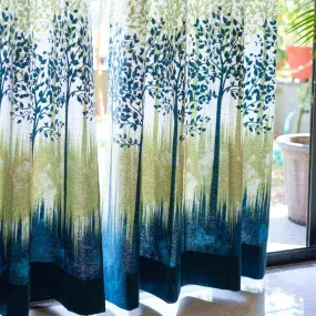 100% Cotton, room darkening premium curtains, Pack of 2 Curtains - Panel Jungle Blue Green