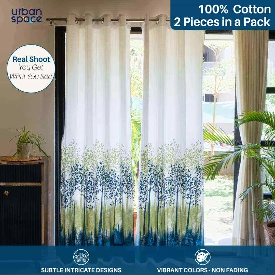 100% Cotton, room darkening premium curtains, Pack of 2 Curtains - Panel Jungle Blue Green