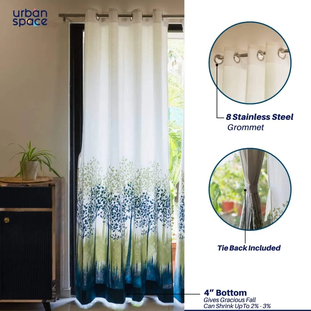 100% Cotton, room darkening premium curtains, Pack of 2 Curtains - Panel Jungle Blue Green