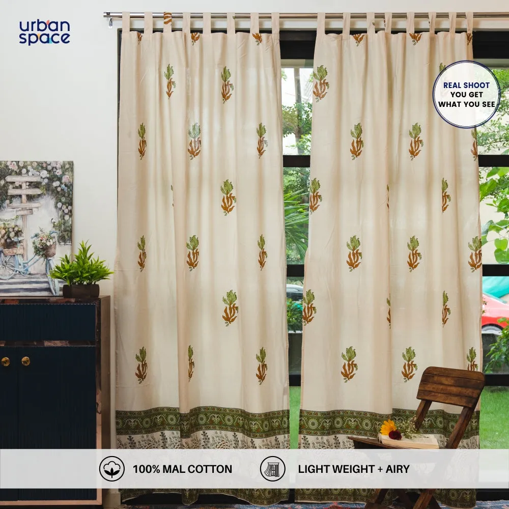 100% MalMal Cotton Curtains, Semi-Transparent with Tab Top, Pack of 2 Curtains - Indian Summer Olive Green