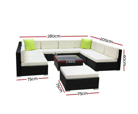 10PC Sofa Set with Storage Cover Outdoor Furniture Wicker