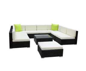 10PC Sofa Set with Storage Cover Outdoor Furniture Wicker