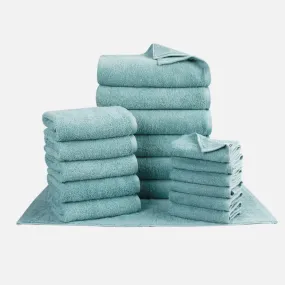 18-piece Combed Cotton Bath Towel Set, Solid Color, with Hanging Loop & Lifecycle Label