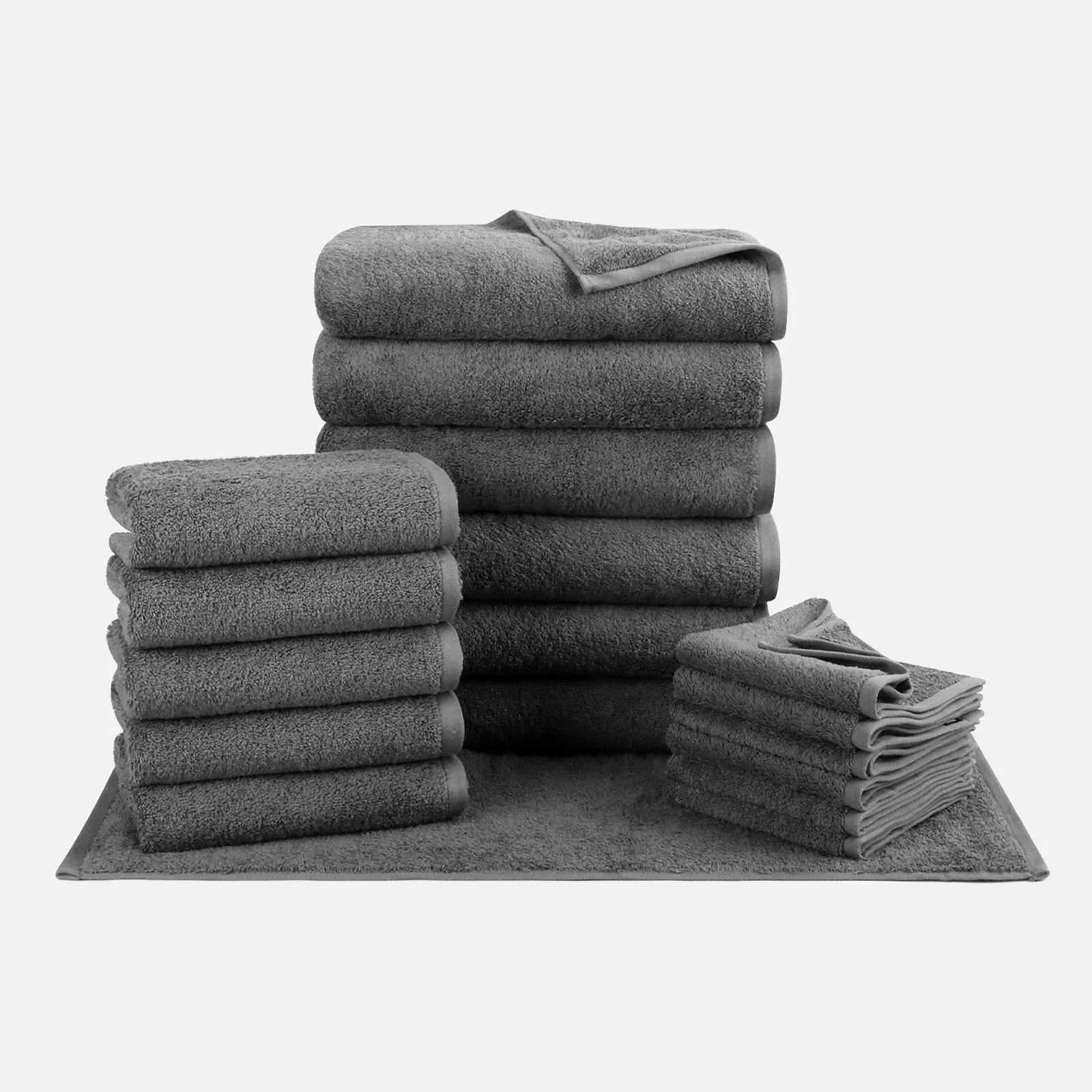 18-piece Combed Cotton Bath Towel Set, Solid Color, with Hanging Loop & Lifecycle Label