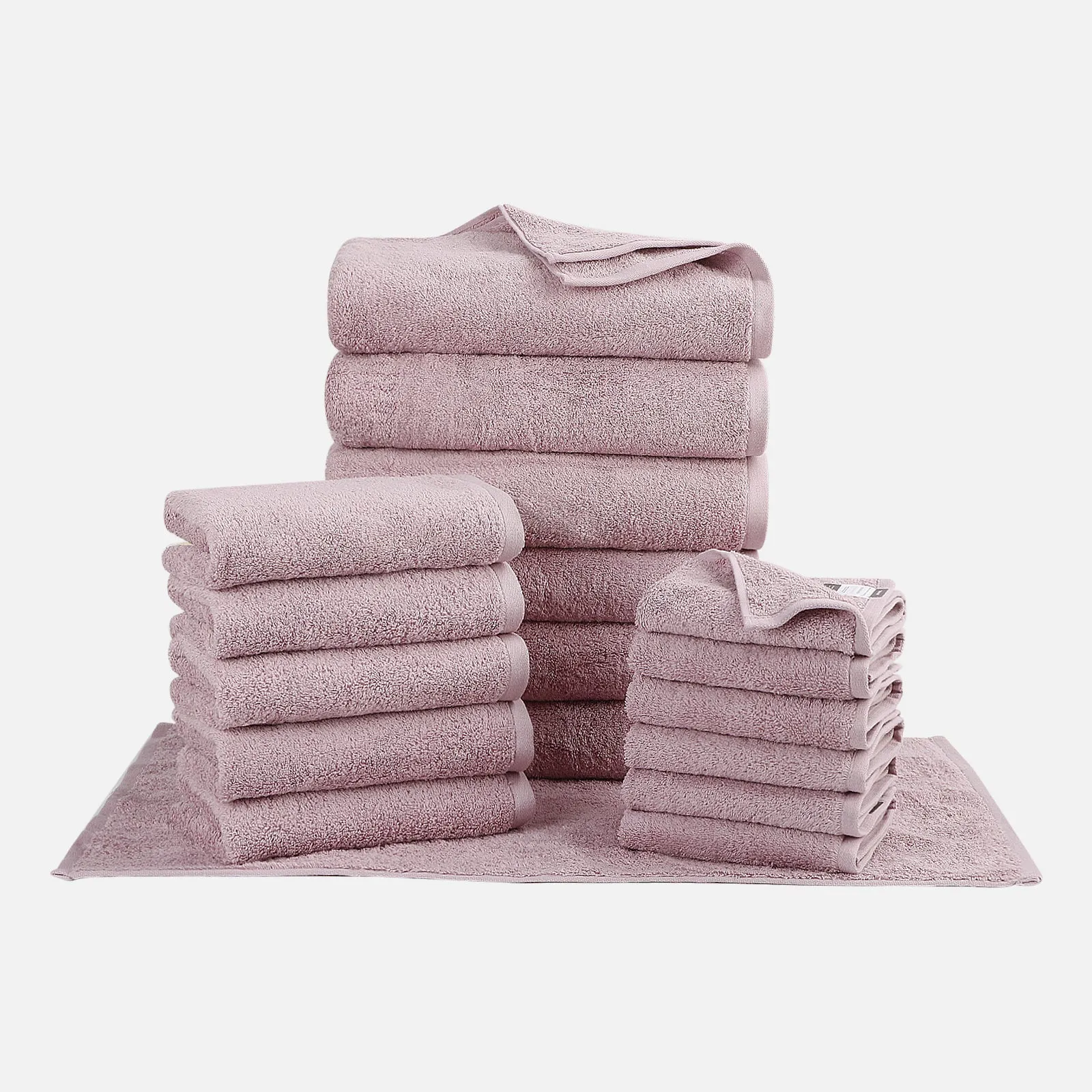 18-piece Combed Cotton Bath Towel Set, Solid Color, with Hanging Loop & Lifecycle Label