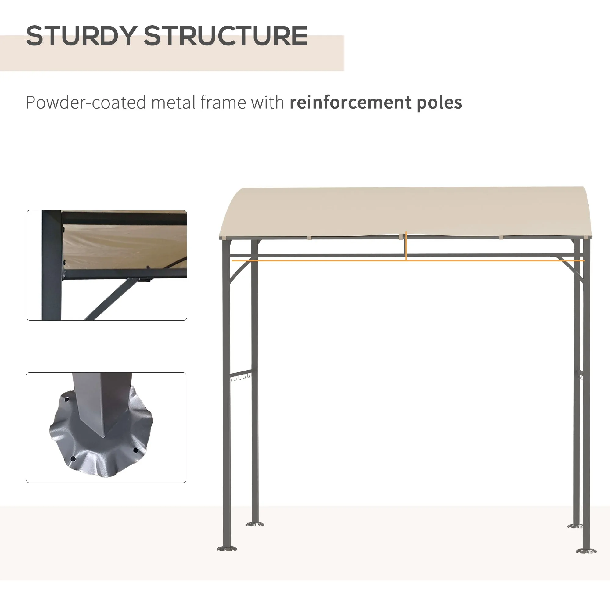 2.2 x 1.5 m BBQ Grill Gazebo Tent, Garden Grill with Metal Frame, Curved Canopy and 10 Hooks, Outdoor Sun Shade, Beige