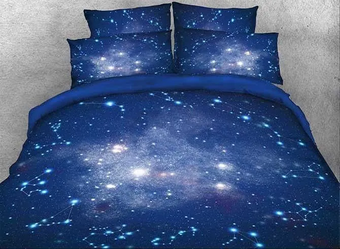 3D Galaxy and Constellation Printed Cotton Luxury 4-Piece Blue Bedding Sets/Duvet Covers