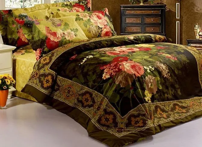 3D Peony Oil Painting Retro Style Luxury 4-Piece Bedding Sets/Duvet Covers