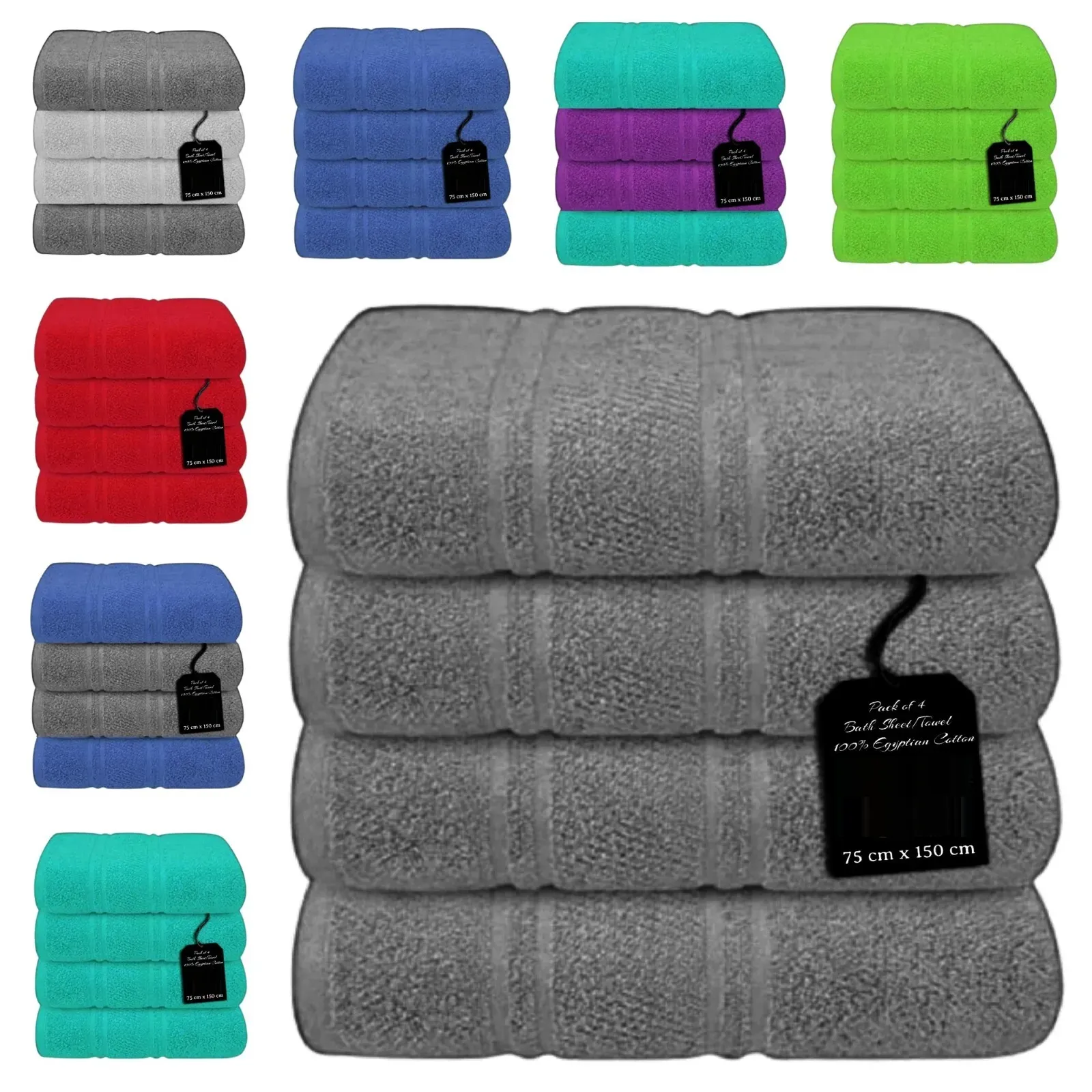 4X Large Bath Towels 75 x 150 cm 100% Egyptian Cotton Bath Sheets Towels 500GSM