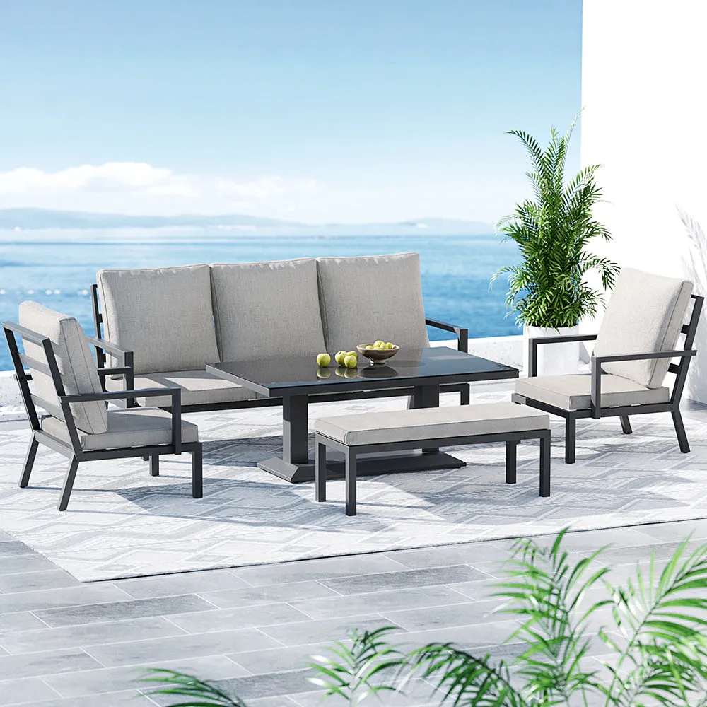 7-Seater Aluminium Outdoor Furniture Set w/ Cushions - Gardeon