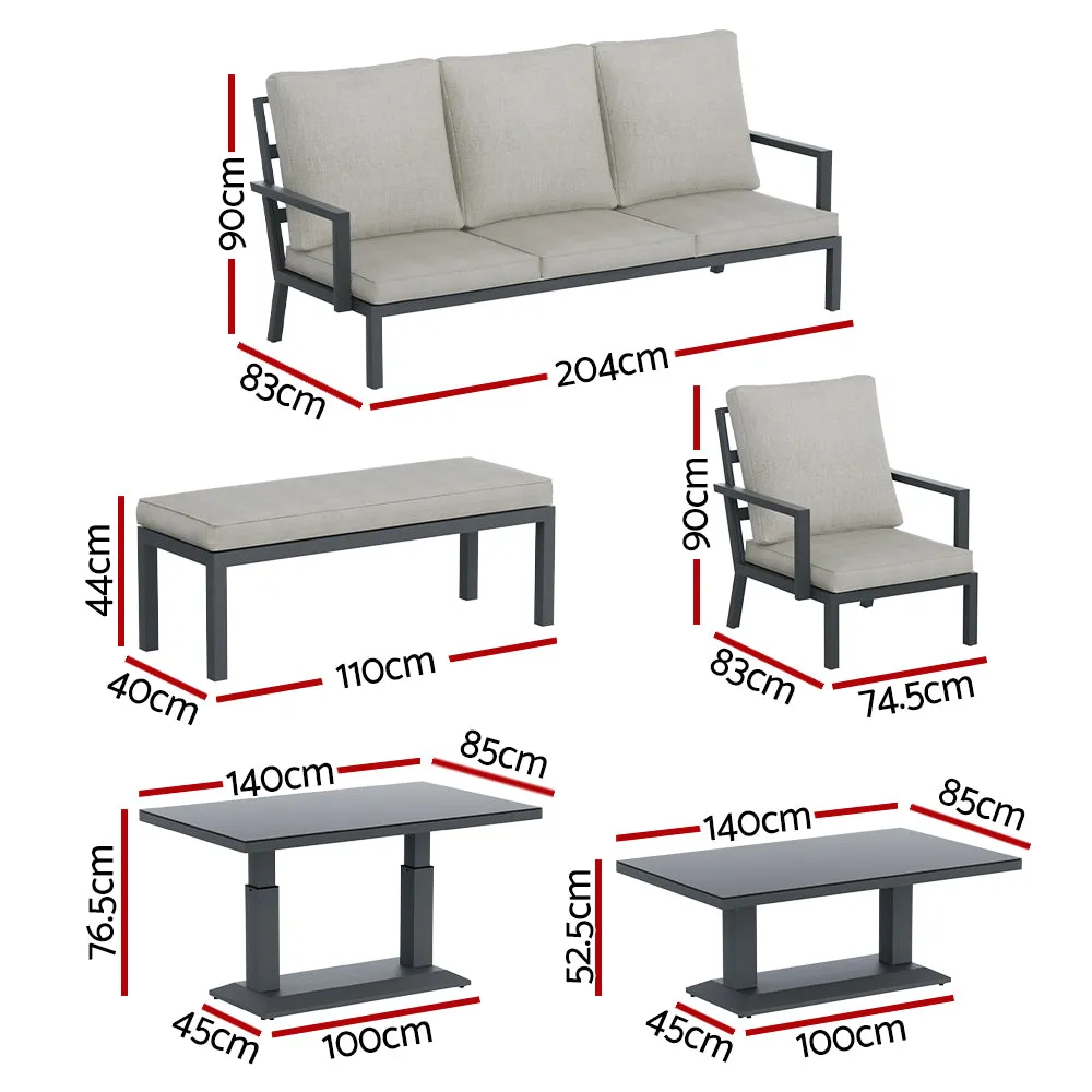 7-Seater Aluminium Outdoor Furniture Set w/ Cushions - Gardeon