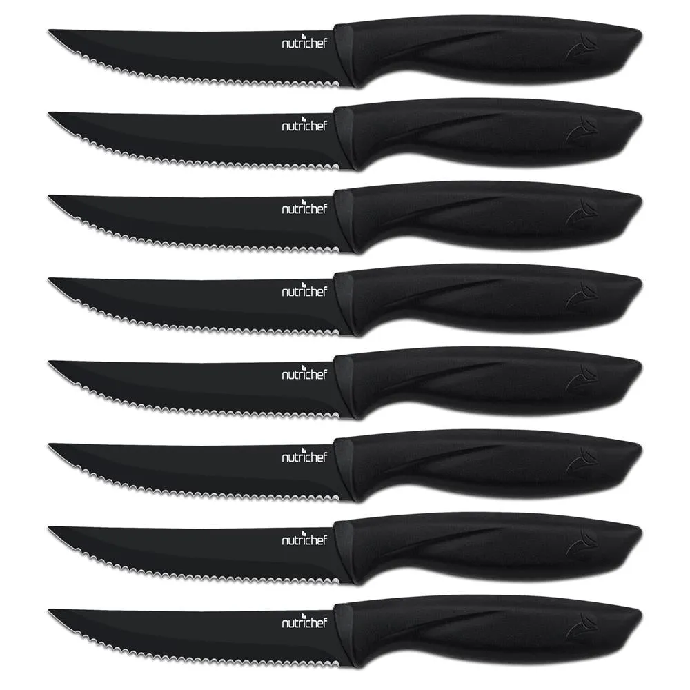 8 Pcs. Steak Knives Set - Non-Stick Coating Knives Set With Stainless Steel Blades, Unbreakable Knives, Great For Bbq Grill (Black)