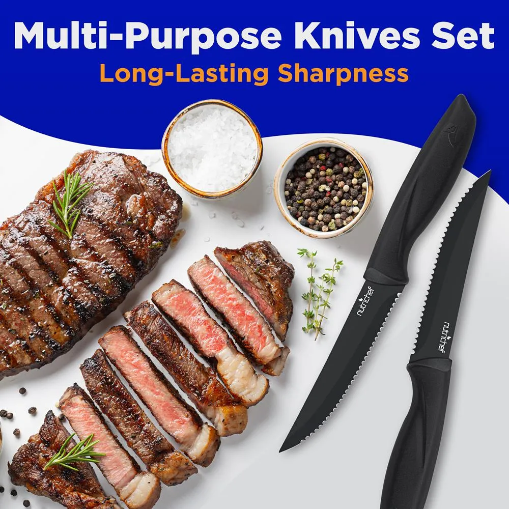 8 Pcs. Steak Knives Set - Non-Stick Coating Knives Set With Stainless Steel Blades, Unbreakable Knives, Great For Bbq Grill (Black)