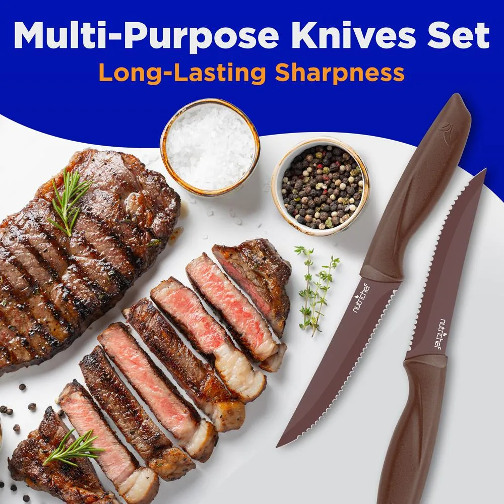 8 Pcs. Steak Knives Set - Non-Stick Coating Knives Set With Stainless Steel Blades, Unbreakable Knives, Great For Bbq Grill (Yellow)