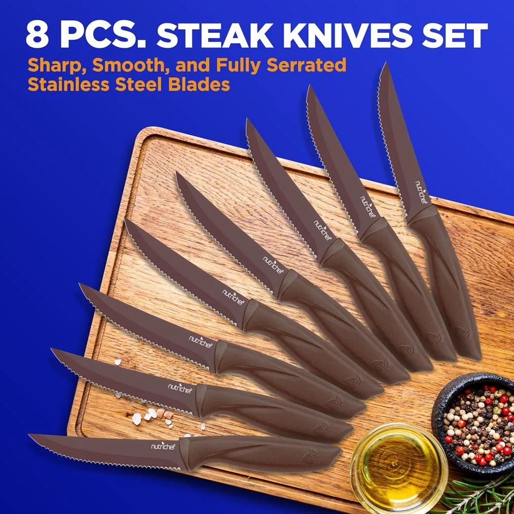 8 Pcs. Steak Knives Set - Non-Stick Coating Knives Set With Stainless Steel Blades, Unbreakable Knives, Great For Bbq Grill (Yellow)