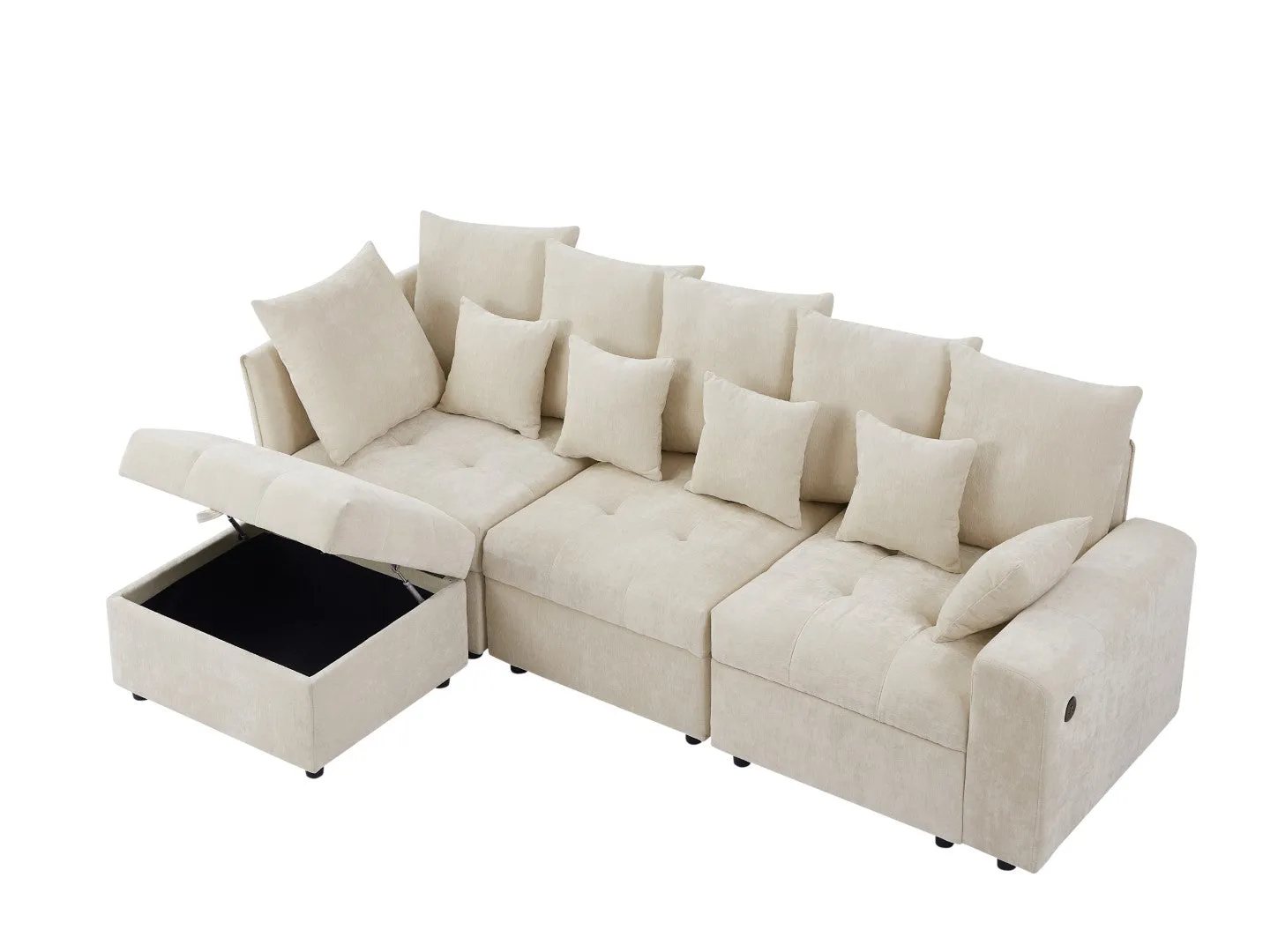 96.45" Modular Sectional Sofa with 3 USB Ports, Removable Ottoman, 5 Pillows - Beige