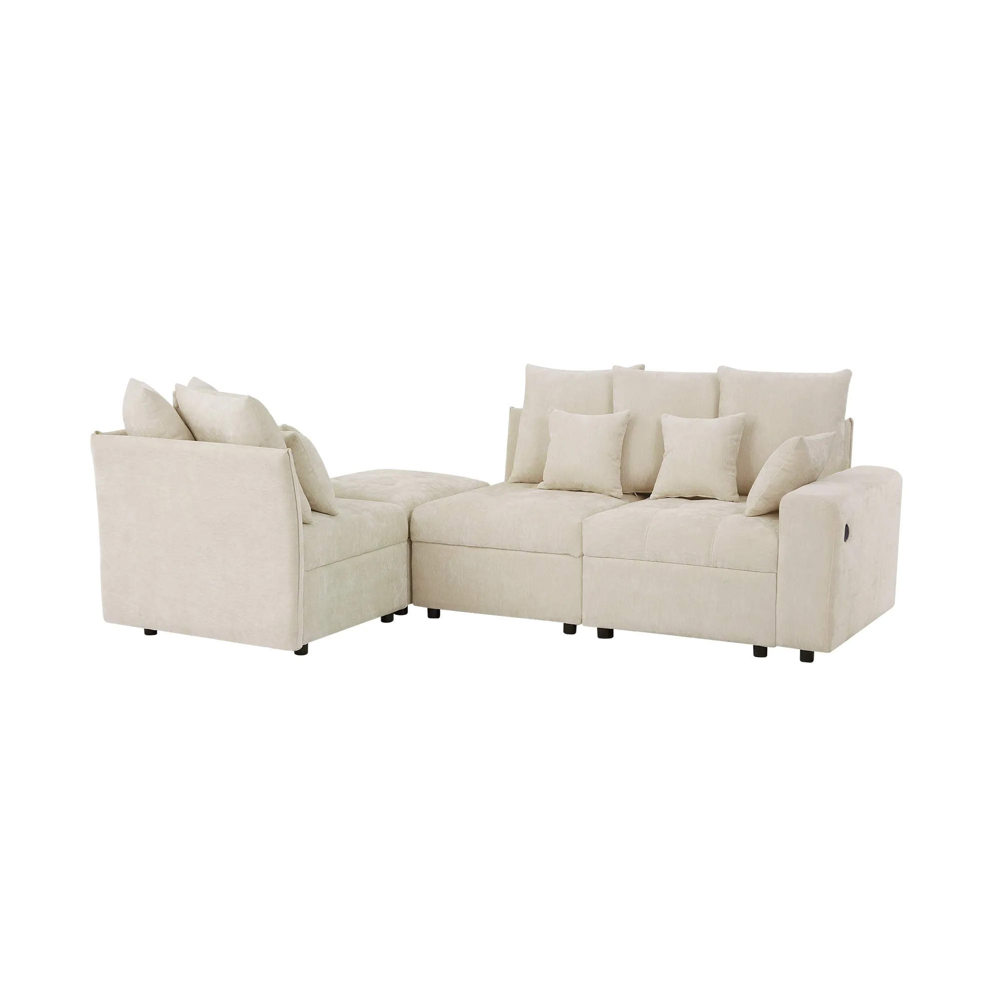 96.45" Modular Sectional Sofa with 3 USB Ports, Removable Ottoman, 5 Pillows - Beige