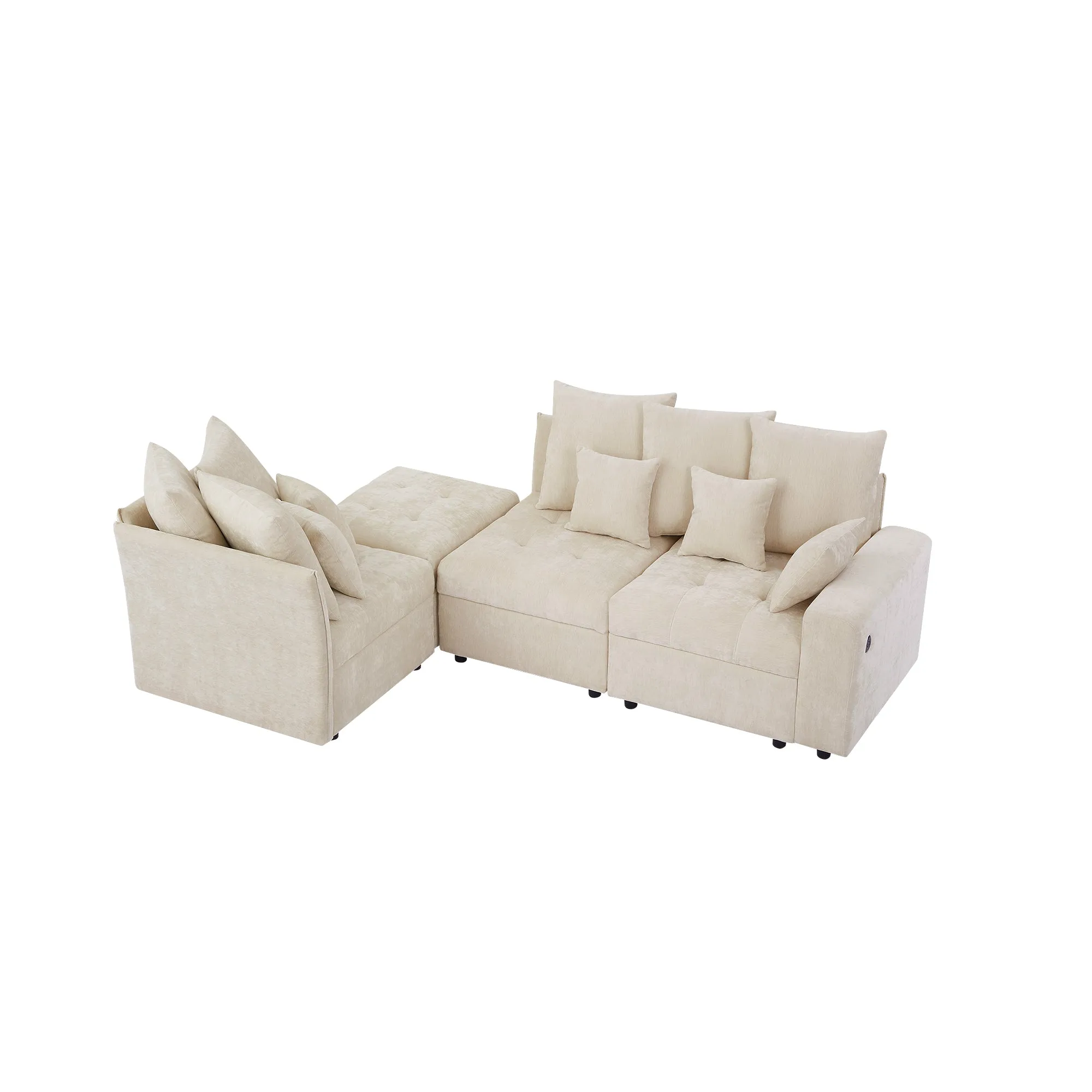 96.45" Modular Sectional Sofa with 3 USB Ports, Removable Ottoman, 5 Pillows - Beige