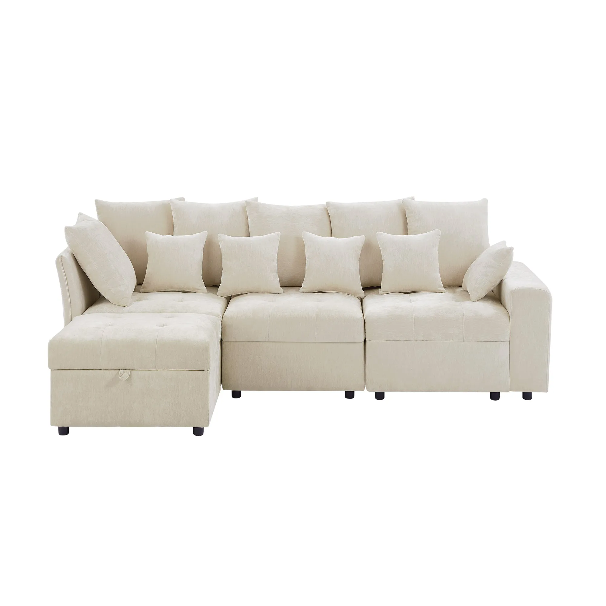 96.45" Modular Sectional Sofa with 3 USB Ports, Removable Ottoman, 5 Pillows - Beige