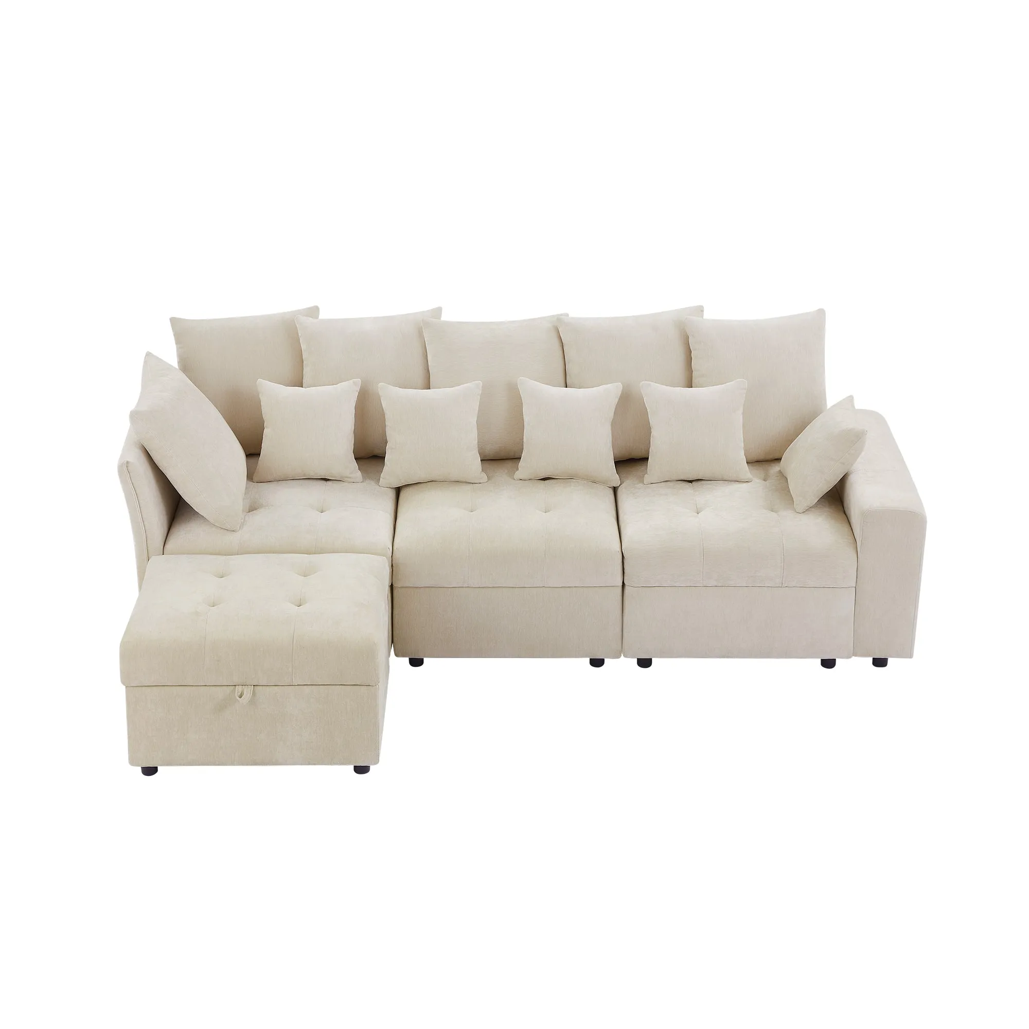 96.45" Modular Sectional Sofa with 3 USB Ports, Removable Ottoman, 5 Pillows - Beige