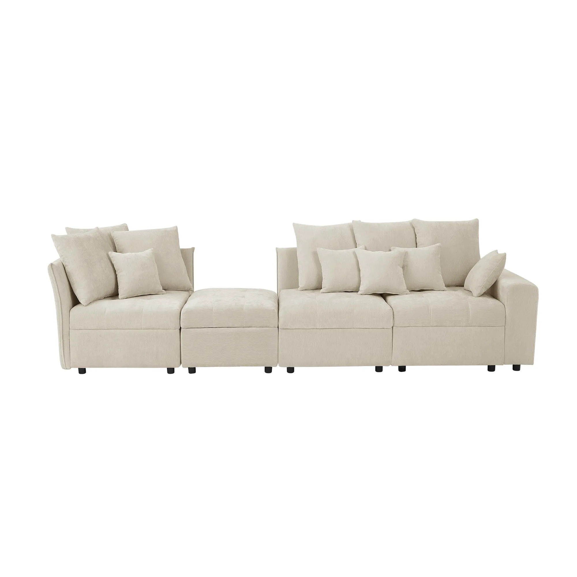 96.45" Modular Sectional Sofa with 3 USB Ports, Removable Ottoman, 5 Pillows - Beige