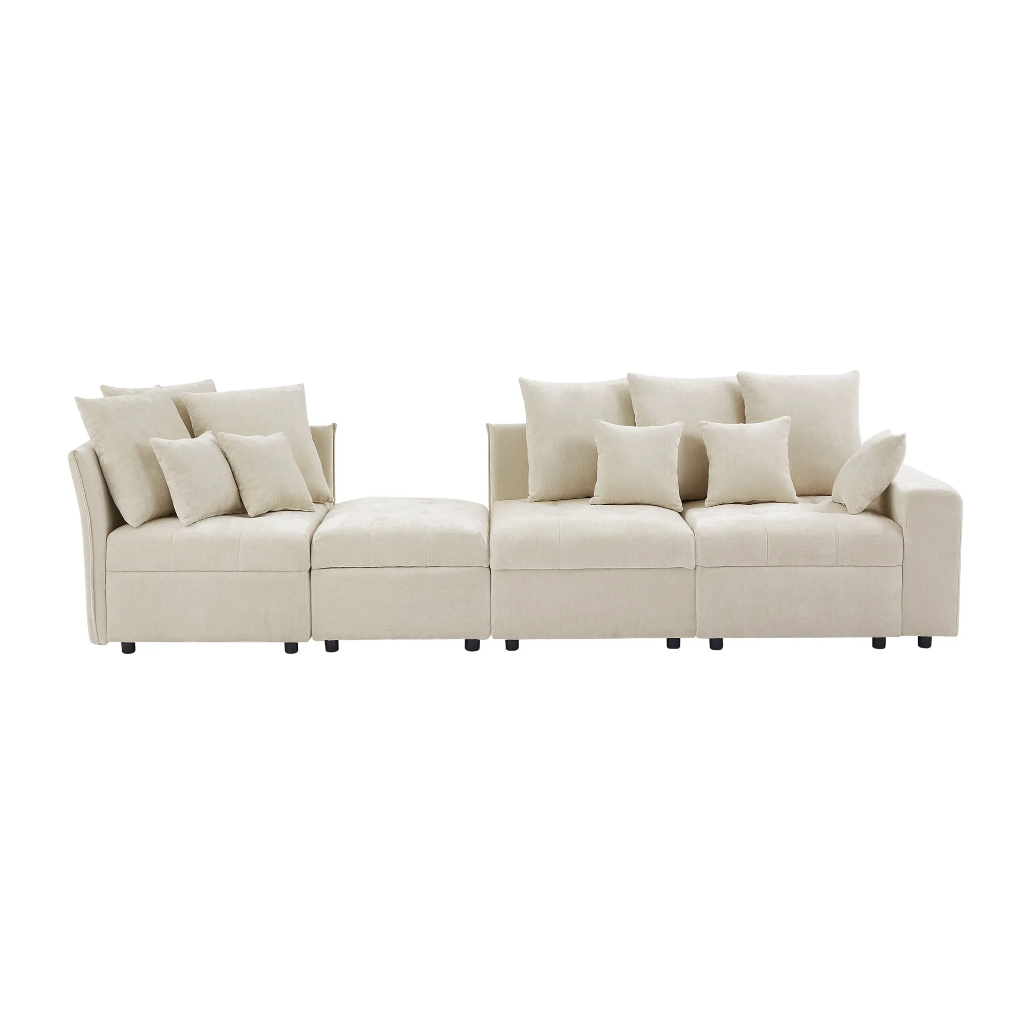 96.45" Modular Sectional Sofa with 3 USB Ports, Removable Ottoman, 5 Pillows - Beige