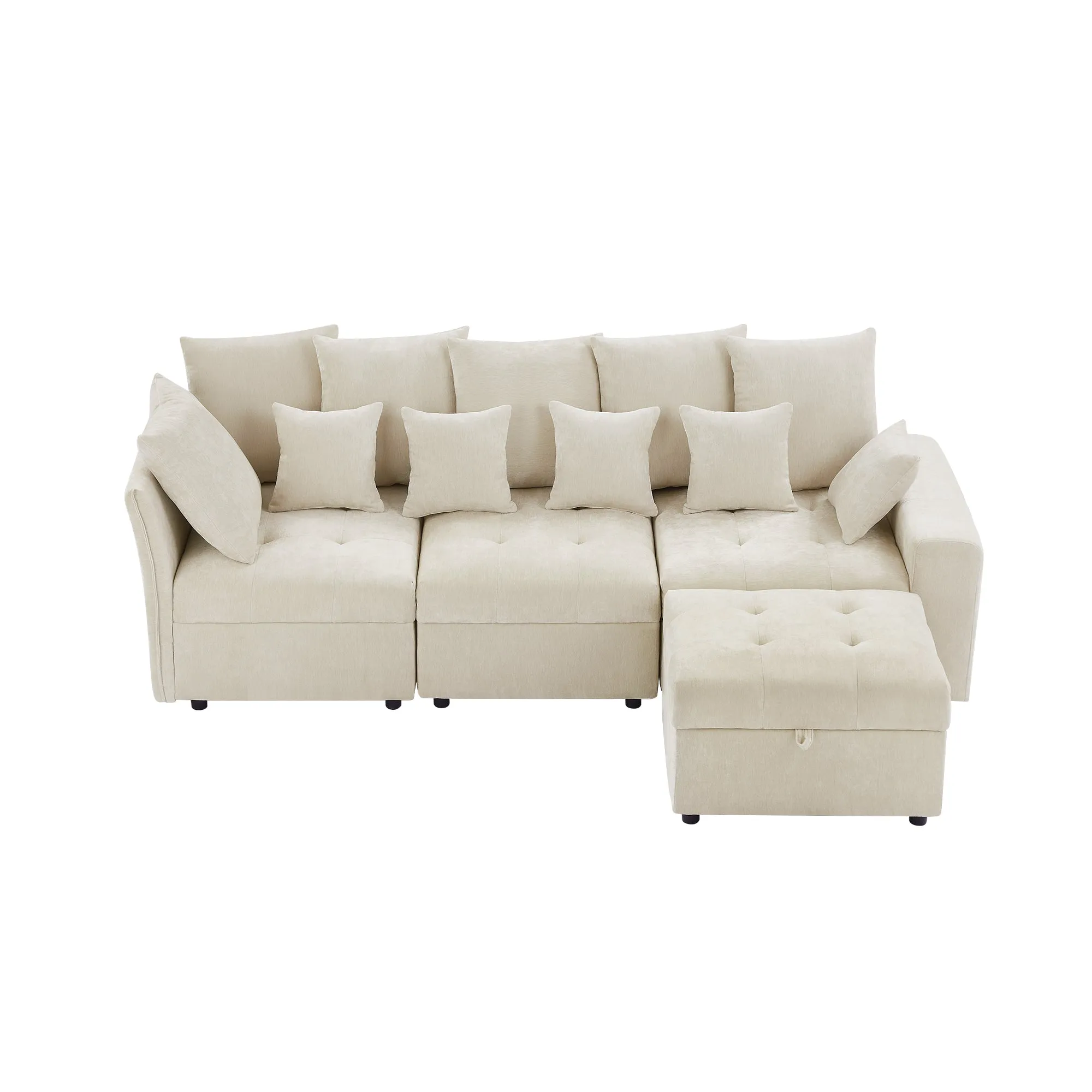 96.45" Modular Sectional Sofa with 3 USB Ports, Removable Ottoman, 5 Pillows - Beige