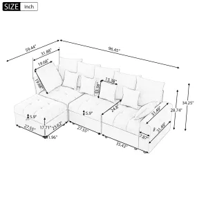 96.45" Modular Sectional Sofa with 3 USB Ports, Removable Ottoman, 5 Pillows - Beige