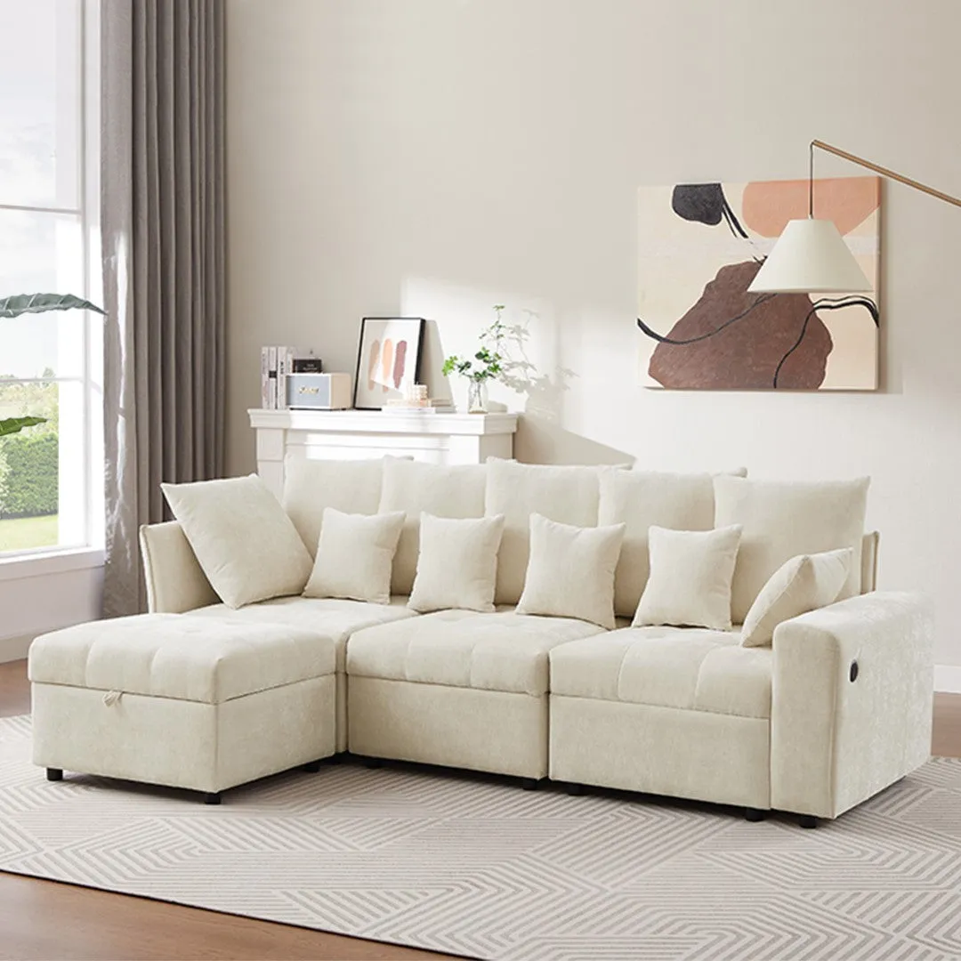 96.45" Modular Sectional Sofa with 3 USB Ports, Removable Ottoman, 5 Pillows - Beige