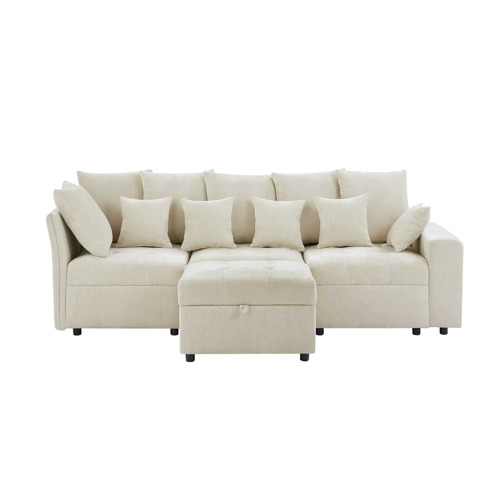 96.45" Modular Sectional Sofa with 3 USB Ports, Removable Ottoman, 5 Pillows - Beige