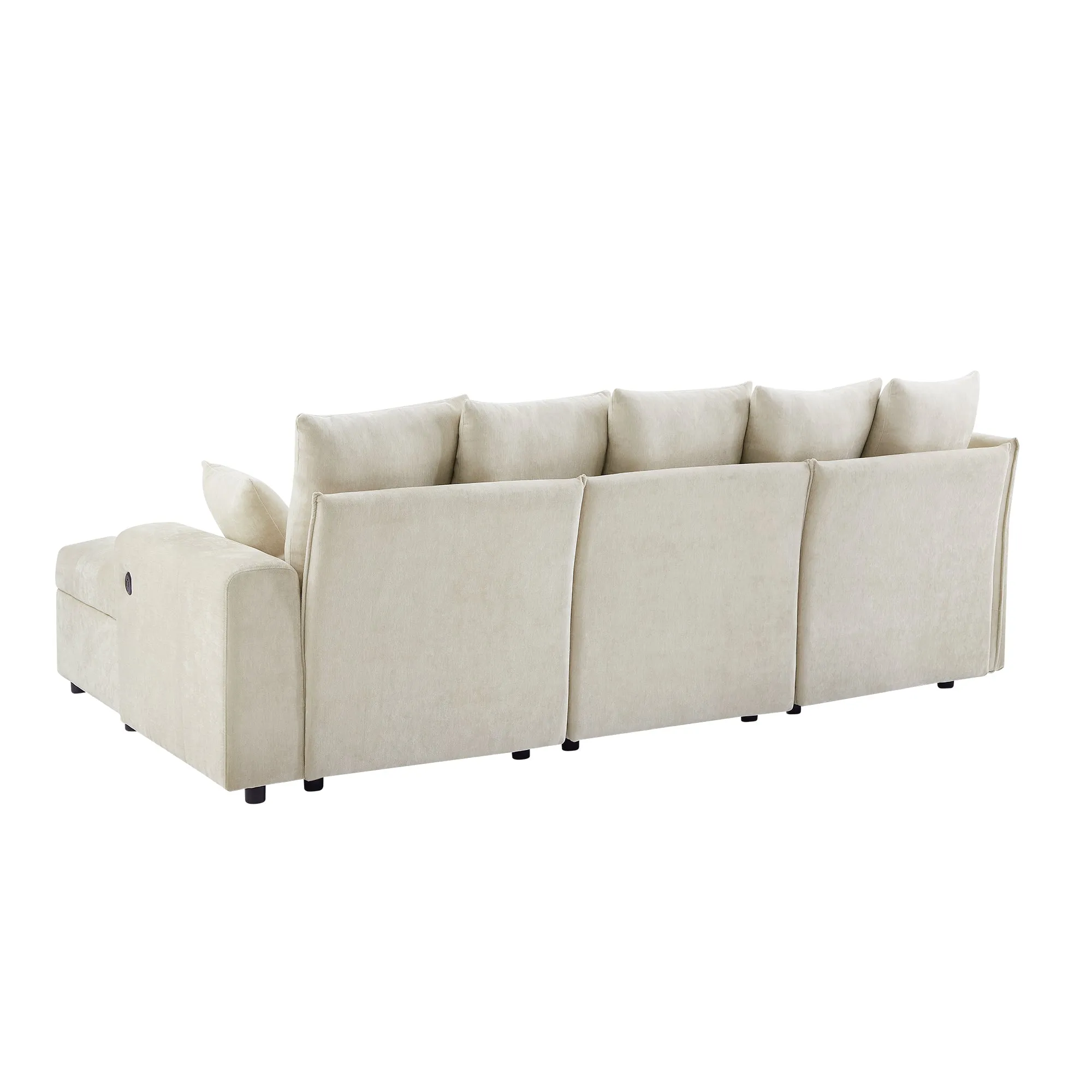 96.45" Modular Sectional Sofa with 3 USB Ports, Removable Ottoman, 5 Pillows - Beige