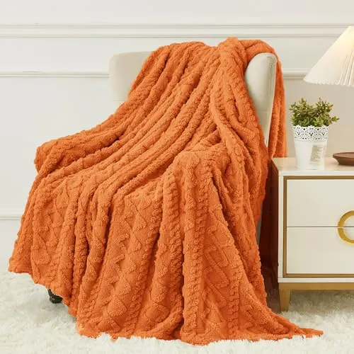 Aganear Fleece Throw Blanket - Cozy Soft Fuzzy Throw Blanket Boho Fall Decor Throw Blankets for Couch, Warm Present for Birthday, Christmas, Halloween, Housewarming(50"x60", Burnt Orange)