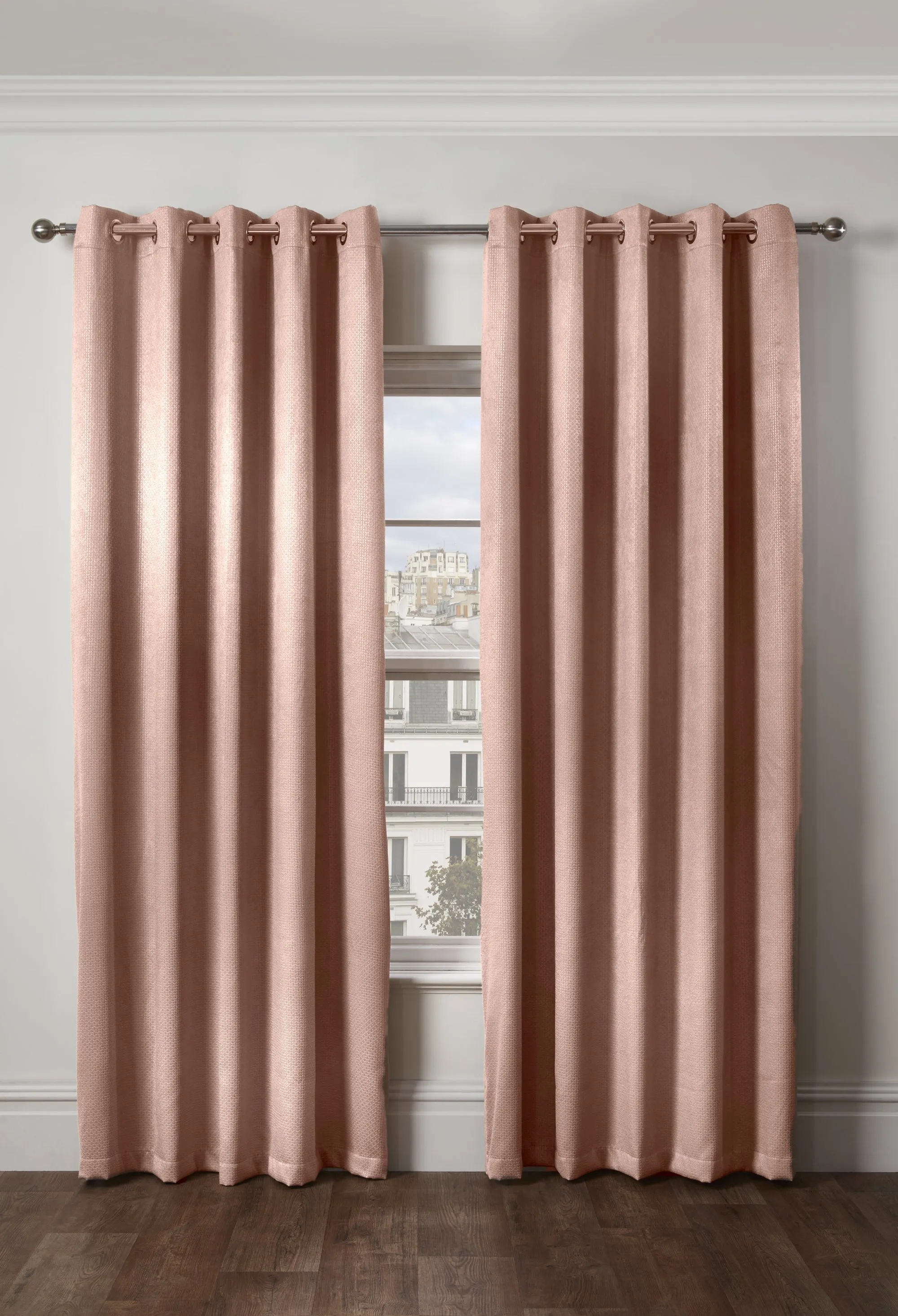 Ambiance Thermal Blackout Eyelet Curtains 3D Embossed Curtains With Reflective Reverse Weave in Blush Pink