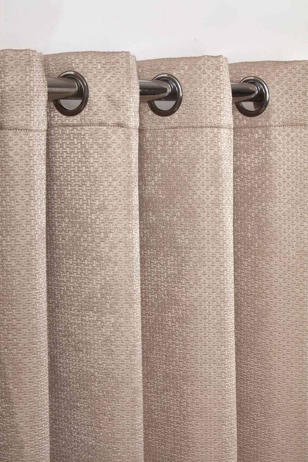 Ambiance Thermal Blackout Eyelet Curtains 3D Embossed Taupe Curtains With Reflective Reverse Weave