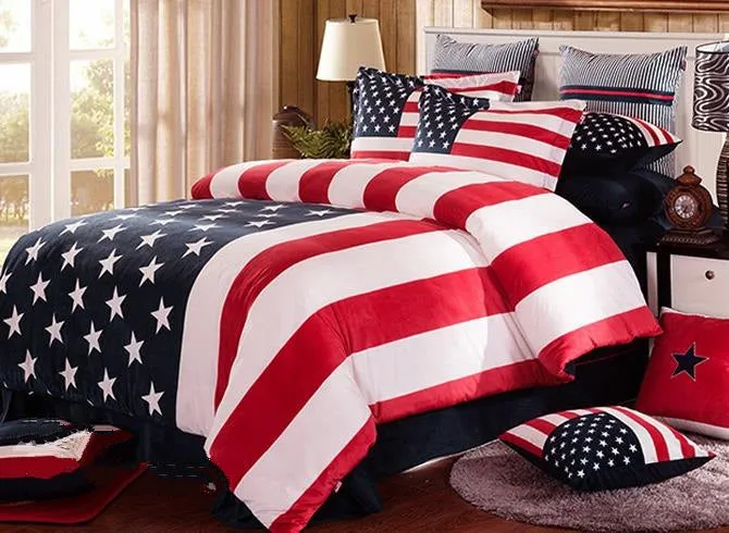 American Flag Reactive Printed Fluffy Luxury 4-Piece Bedding Sets/Duvet Cover