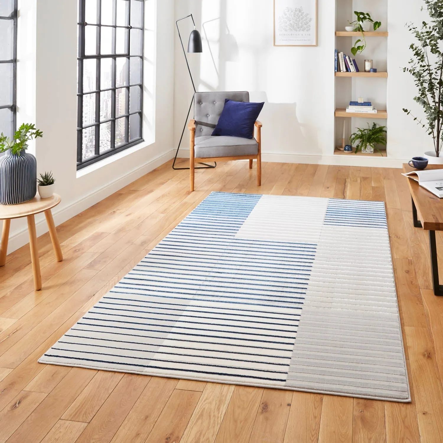 Apollo 2681 Grey/Navy Stripe Rug