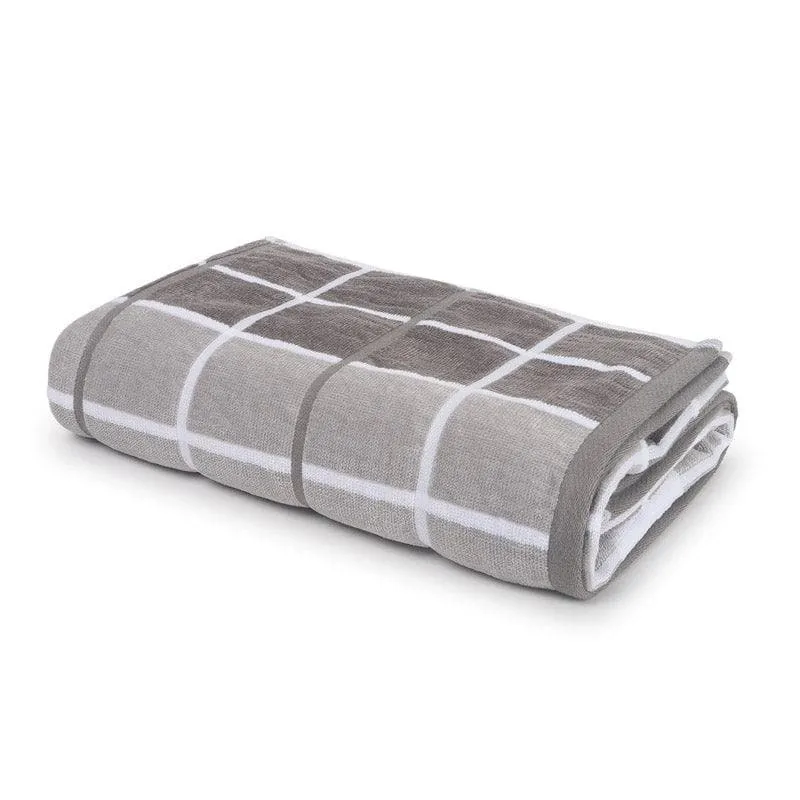 Aqua Checkmate Bath Towel (Grey & Blue) - Set Of Two