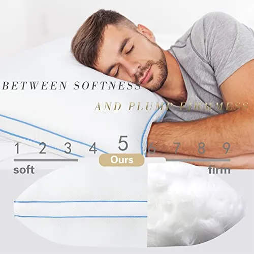 Bedufsar Bed Pillows for Sleeping, Standard Size Pillows Hotel Quality Set of 2, Firm and Supportive Gusseted Pillows for Side and Back Sleepers, Cooling Down Alternative Fluffy Soft Pillow (20x26 in)