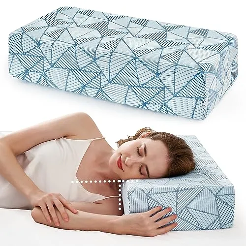 BETU Cooling Cube Pillow for Side Sleeper,Memory Foam Pillows for Pain Shoulder and Neck Support,Square Bed Firm Soft Pillows for Sleeping Head Cervical Pillows with Cover (24"x12"x4", Thin,Blue)