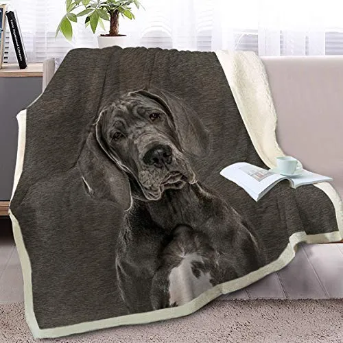 BlessLiving Grey Great Dane Throw Soft Blanket Sherpa Fleece Lined Blanket Pet and Dog Lovers Home Throw Blankets (Throw, 50 x 60 Inches)