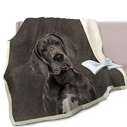 BlessLiving Grey Great Dane Throw Soft Blanket Sherpa Fleece Lined Blanket Pet and Dog Lovers Home Throw Blankets (Throw, 50 x 60 Inches)