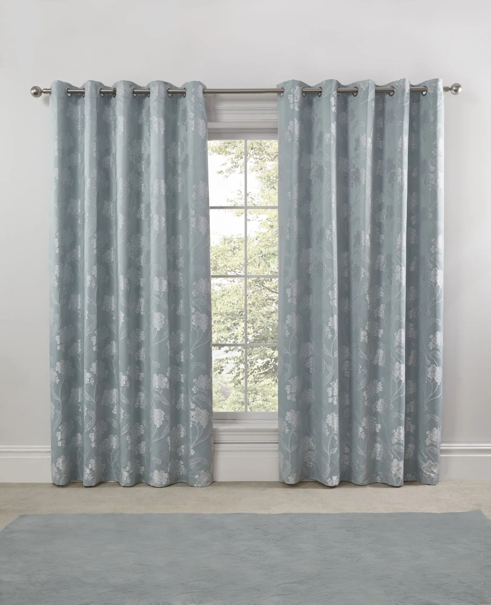 Blossom - Lined Eyelet Jacquard Curtains in Duck Egg