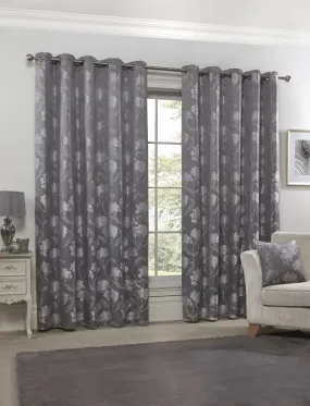 Blossom - Lined Eyelet Jacquard Curtains in Silver