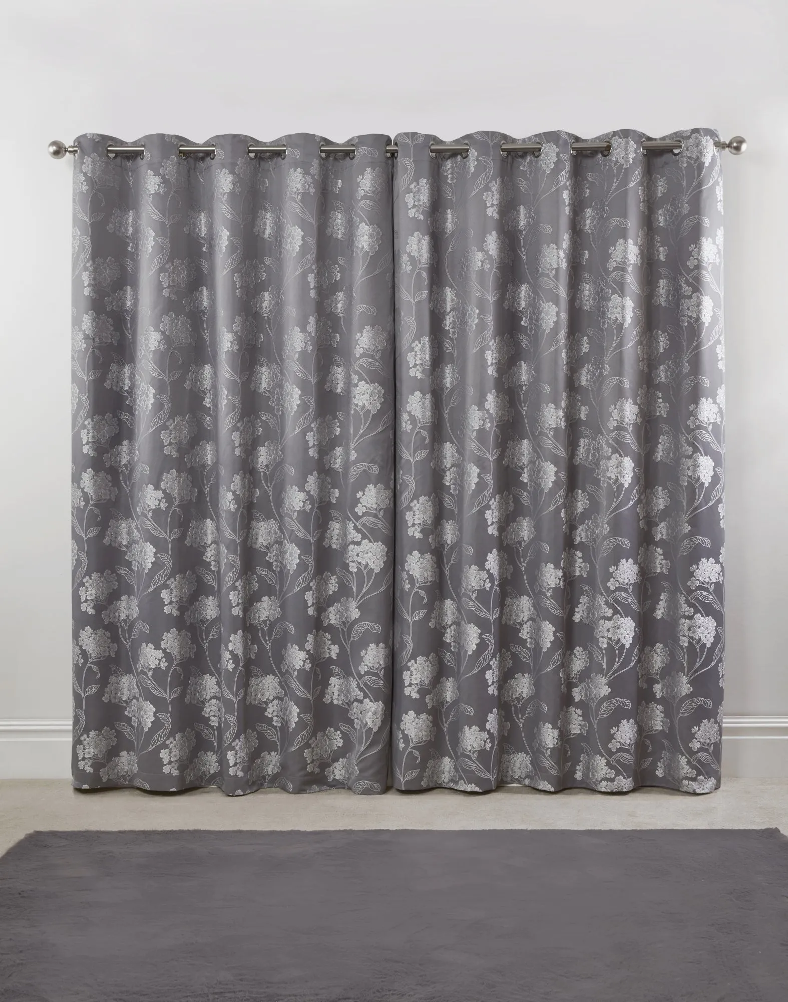 Blossom - Lined Eyelet Jacquard Curtains in Silver