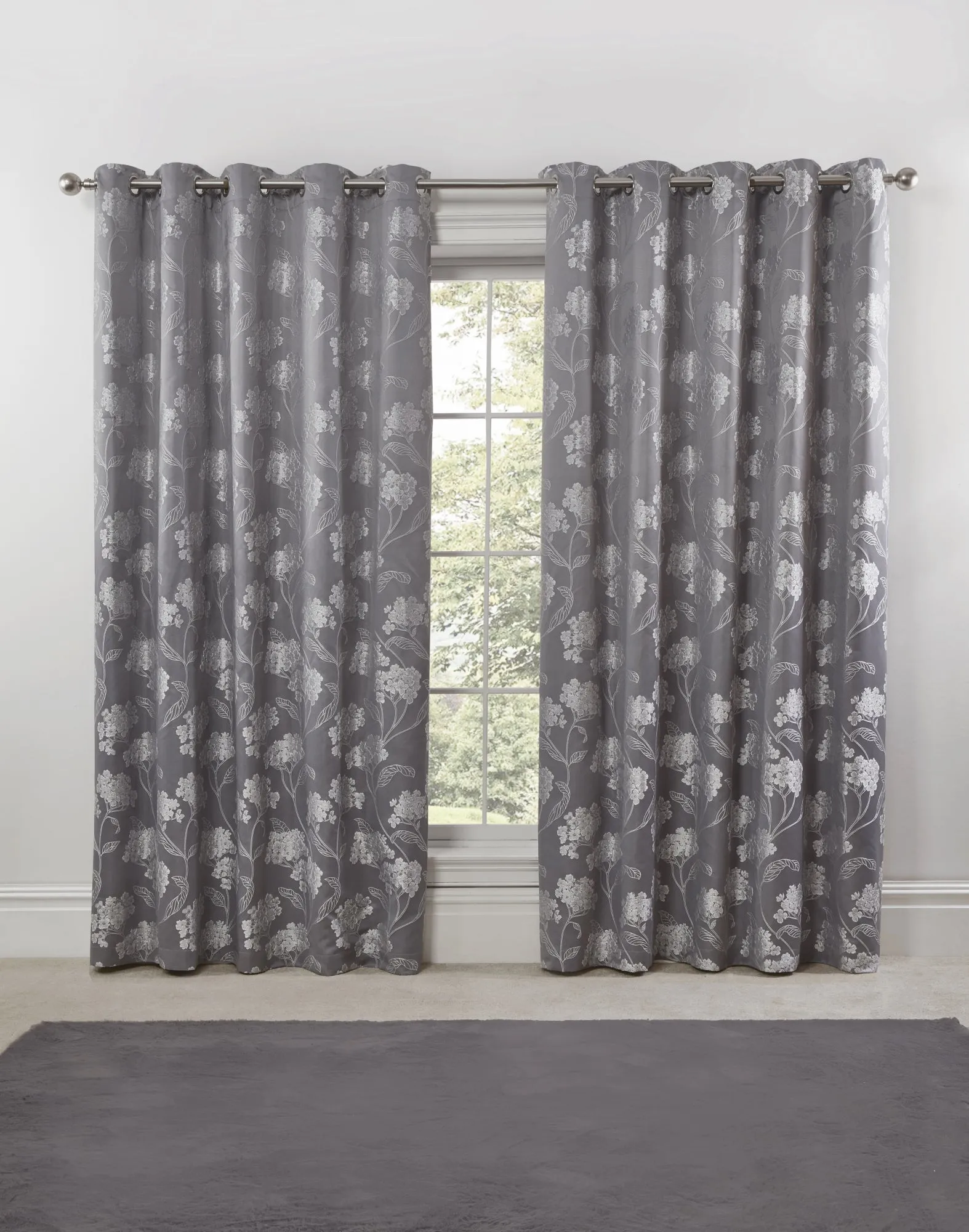 Blossom - Lined Eyelet Jacquard Curtains in Silver