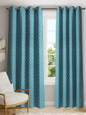 Branchlet Teal Cotton Polyester Printed Curtain