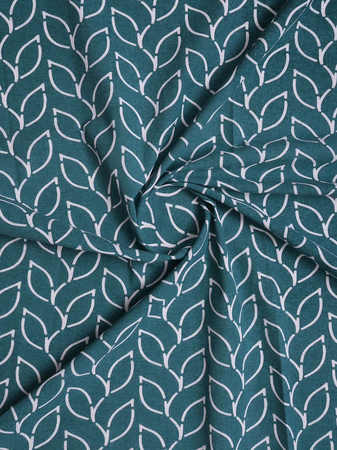 Branchlet Teal Cotton Polyester Printed Curtain