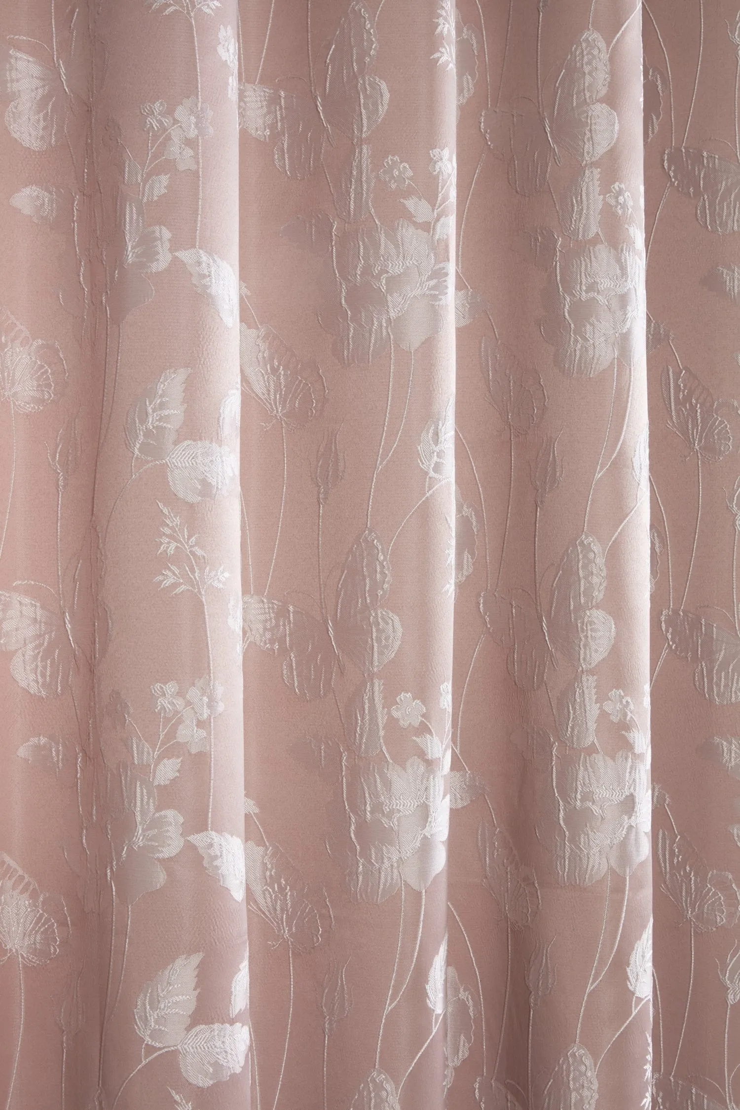 Butterfly Meadow - Lined Eyelet Jacquard Curtains in Blush Pink